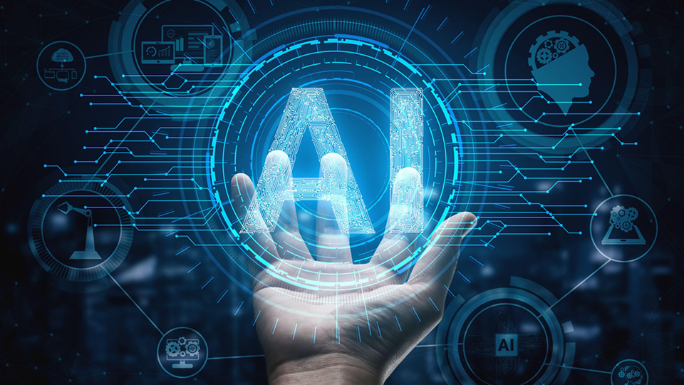AI Learning and Artificial Intelligence Concept Icon Graphic Interface showing computer machine thinking and AI Artificial Intelligence of Digital 1
